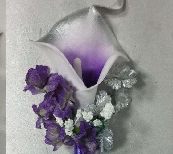 Purple Silver White Rose Calla Lily Bridal Wedding Bouquet Accessories