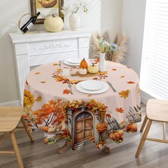 Fall Round Tablecloth 70 inches – Water Resistant Thanksgiving Table Cloth Pu…