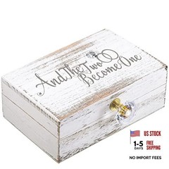 Wedding Ring Bearer Box and The Two Become One Mr. and Mrs. Diamond Ring White
