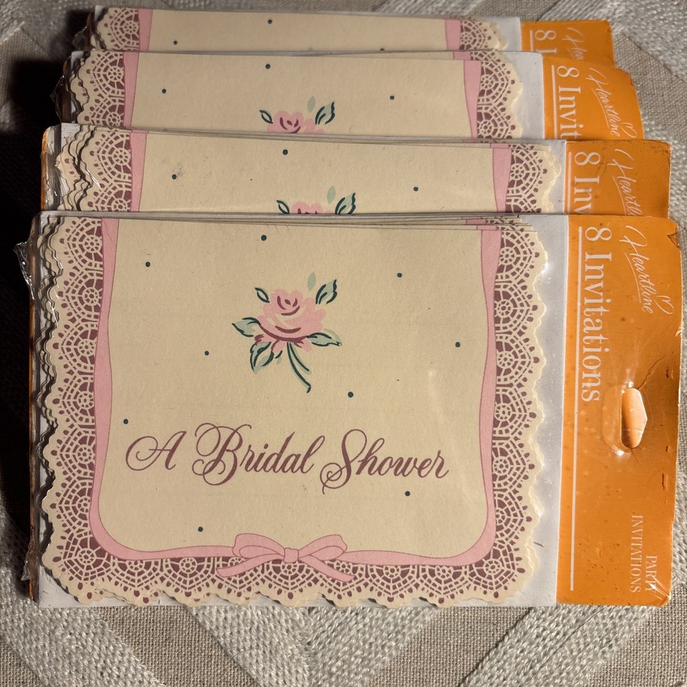 VTG Hallmark Rose & Lace Bridal Shower Invitations, Ivory & Pink, 32 Count – NOS