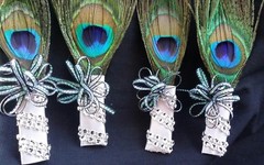 Peacock Feather Wedding BOUTONNIERE for Groom Groomsmen CORSAGE PROM Quinceañera
