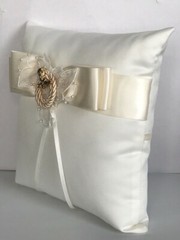 Western Wedding Ivory Satin with Gold Cowboy Boot with Crystal Charm Ring Pillow