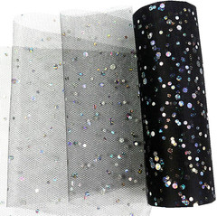 Laser Sequin Glitter Tulle Rolls 6 Inch X 10 Yards (30 Feet) Black Tulle Rolls F