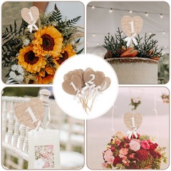 Assorted Color Rustic Jute Wedding Table Number Hearts with String and Stick