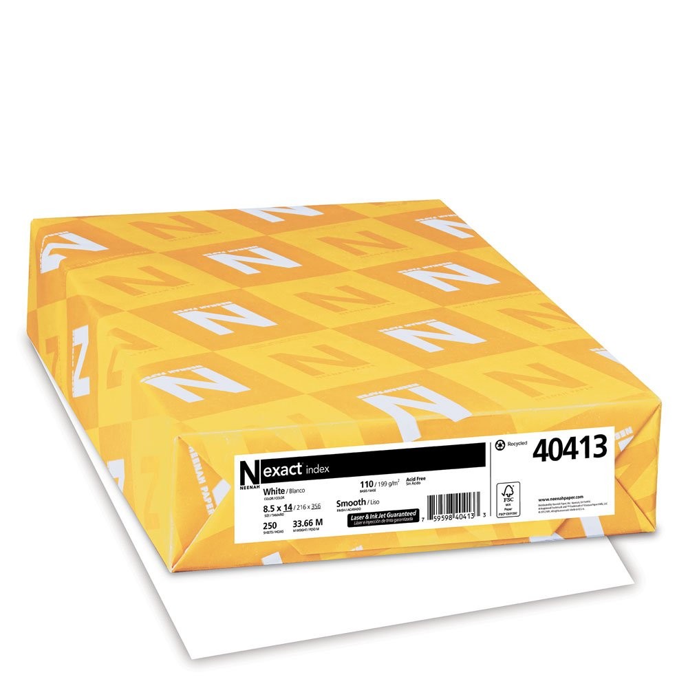 Wausau Exact Index Cardstock, 250 Sheets, White, 94 8.5 x 14 inches, White