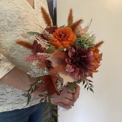 Beautiful Bridal Wedding Bouquet Budget Handmade Faux Floral Orange Purple Pink