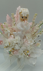 Vintage Handmade Wedding Corsage Composition Bride Lace Hearts Dove Millinery