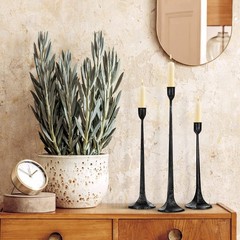 Iron Taper Candle Holder Set of 3 – Decorative Tall Black & Silver