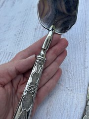 Vintage 800 Silver Cake Server & Knife Set Geometric Engraved Continental