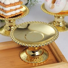 Gold 12 Plastic 5″ Round Mini Cupcake Dessert Display Stands Beaded Rim Party