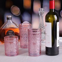 Drinking Highball Beverage Glass Cup, Vintage Drinking Glasses, 12oz Pink
