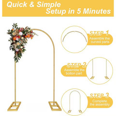 6.5 Ft. Gold Metal Wedding Flower Arch Frame Balloon Backdrop Stand W/ Stable Ba