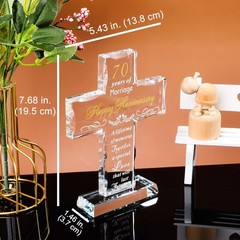 Timeless 70th Anniversary Glass Cross Keepsake – Elegant Décor for Parenthood