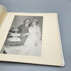 Vintage White Wedding Album w/ 8 Photos 1940s Black & White Vtg Bridal