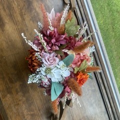 Beautiful Bridal Wedding Bouquet Budget Handmade Faux Floral Orange Purple Pink