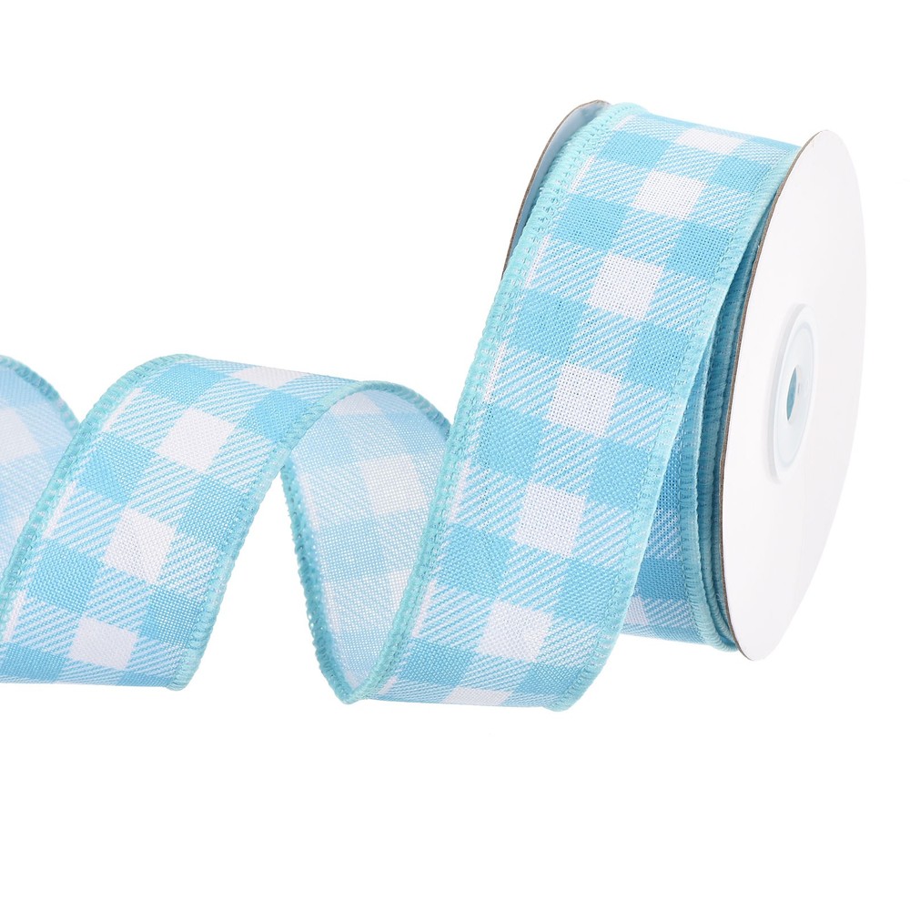 Plaid Check Ribbon, 1.5 Inch x 10 Yards Gingham Ribbon, Sky Blue
