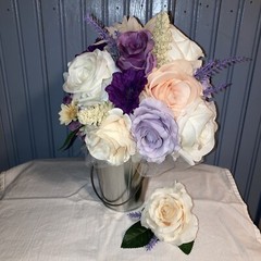 2pc Purple Lilac Champagne And Peach Destination Bouquet And Boutonniere