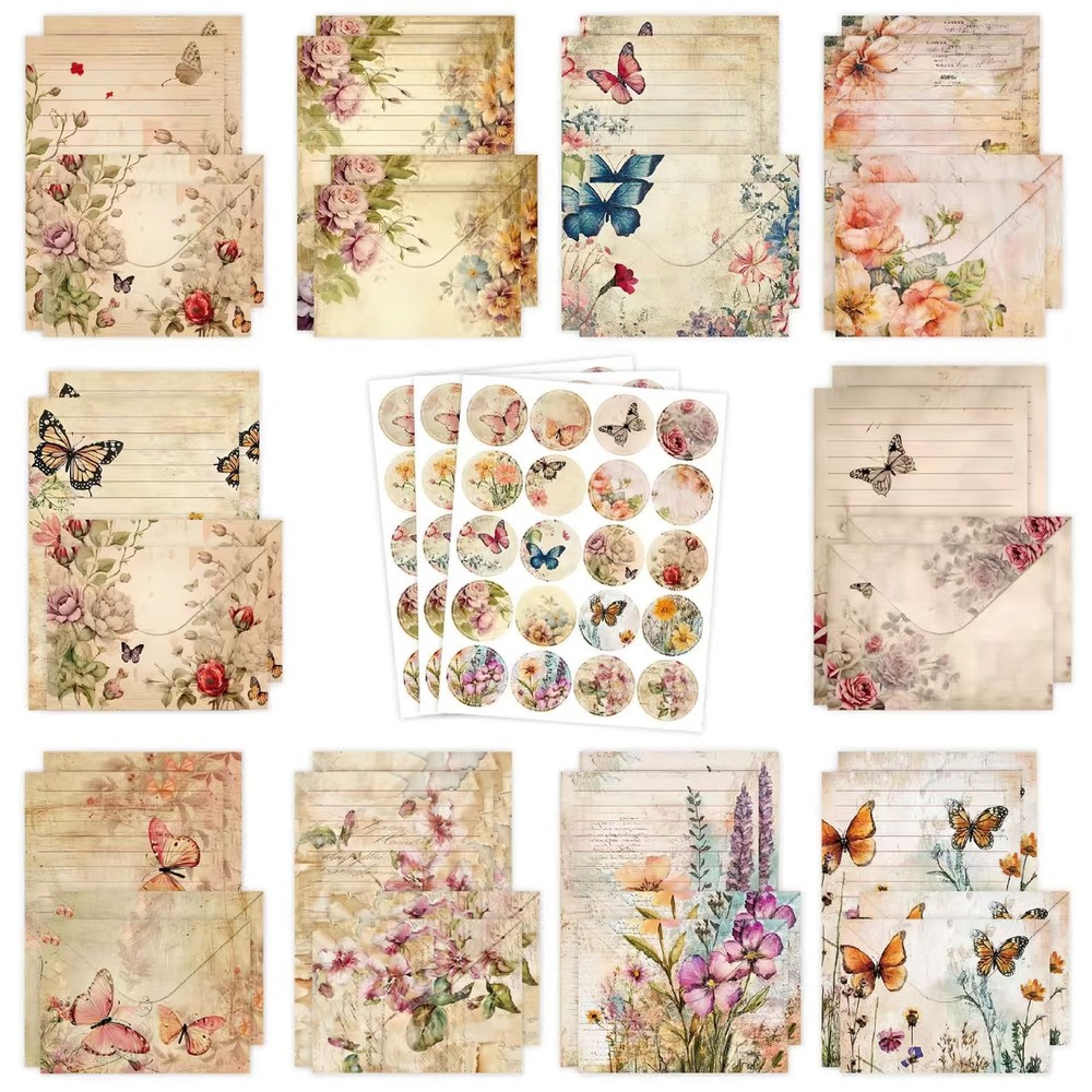 160 Pcs Stationery Paper Set, Nature Vintage Floral Butterfly 50 Stationary P…
