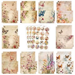 160 Pcs Stationery Paper Set, Nature Vintage Floral Butterfly 50 Stationary P…