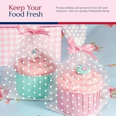 White Dot Cellophane Wrap for Hampers 100′ x 31″ with 10 Pull Bows and 2 Ribbon