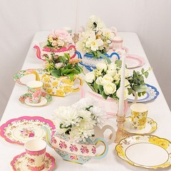 6 ASSORTED Paper Teapot Favor BOXES Vintage Floral Design Party Event Decoration