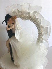 Western Honeymoon Night, Rhinestone and Pearl, Heart, Ivory and Gold Cake Top