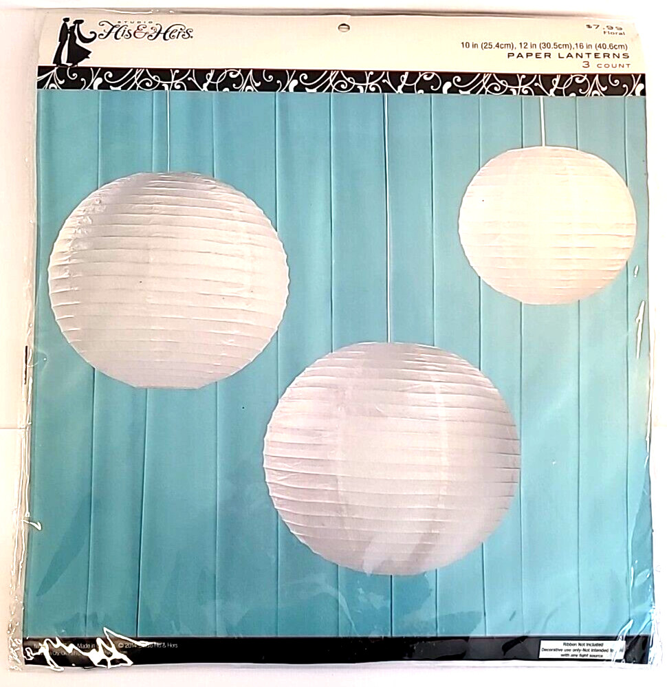His & Hers Studio Solid White Paper Lanterns 3 Count per Pack 1 EA. 10″ 12″ 16″