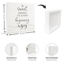 Wedding Wood Box Sign 5×5 Inch, Baby Bridal Shower Decorations, a Sweet Ending