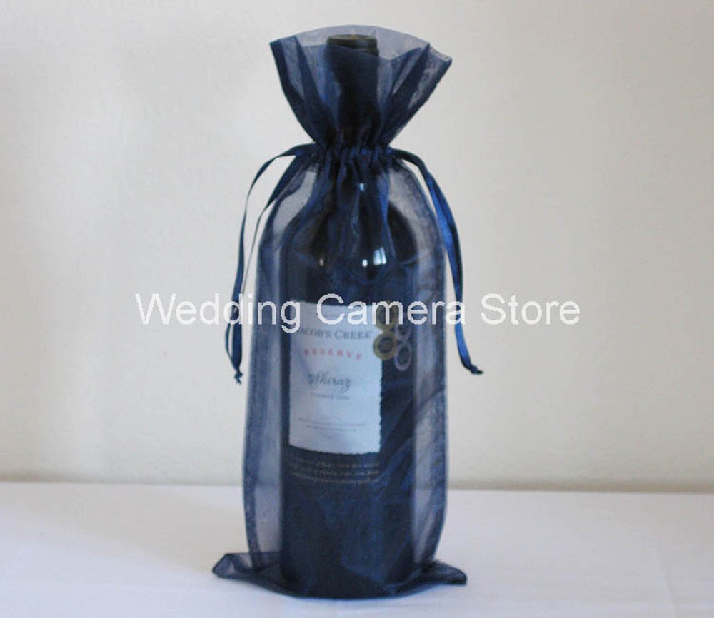 12 Quality navy blue Organza Bags -Bottle/Wine bags gift, 6×14″