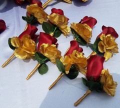 22 PC, Wedding Bouquet Set, Burgandy & Gold Roses, Wedding Flower Packages