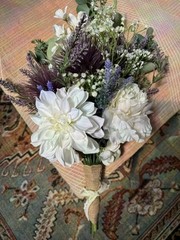 Bridal Bouquet BOHO Purple White And Green 17” Long