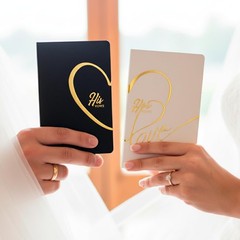 porffitoy Wedding Vow Books His and Hers, 2 Pack Personalized Black White