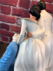 RARE Vintage 1950’s Porcelain WEDDING CAKE TOPPER BRIDE & GROOM Both In WHITE 7″