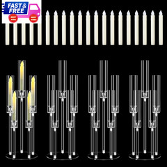 4pc 5-Arm Acrylic Candelabra Centerpieces Clear Candle Holders w/ LED Shades