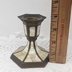 Vintage Brass & Mother of Pearl Inlay Candlestick Holder – Mid Century Boho