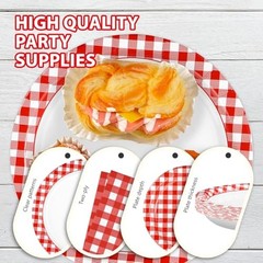 96 Pcs Red Gingham Party Decorations Red and White Buffalo Checked BBQ Kit