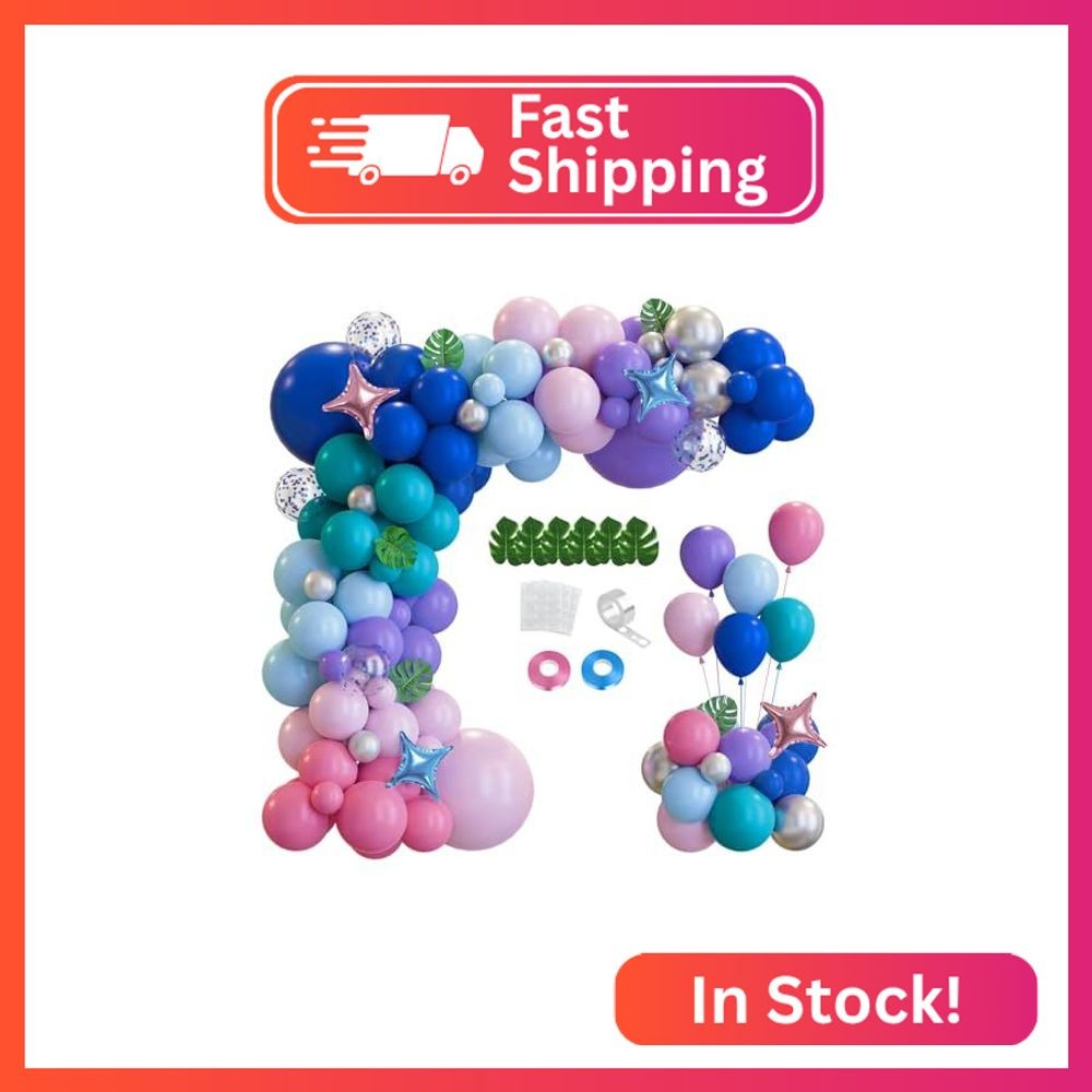 LumaZoa 148pcs Stich Blue Purple Pink Balloon Arch Garland Kit Silver with Palm