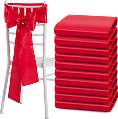 10 Pcs Red Satin Chair Sashes Bows Universal Chair Cover for Wedding Reception E