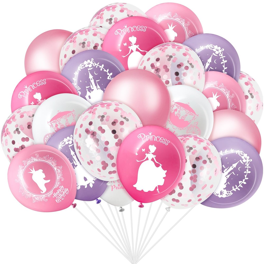 Civaner 48 Pieces Princess Balloons Bulk 12 Inch Pink 12 inches, Pink-purple