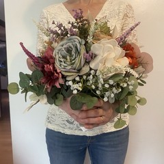 Beautiful Bridal Wedding Bouquet Budget Handmade Faux Floral Blue Orange Purple
