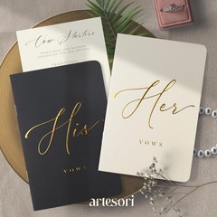 ARTESORI Premium Wedding Vow Book for Her & Him, Soft Touch, Ivory & Black