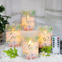 Pink Flameless Pillar Candles, Glass Led Candles Battery Floral & Terms