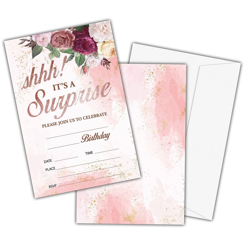 Birthday Party Invitation Cards for Kids, Shhh It’s A Surprise Party Invites,…