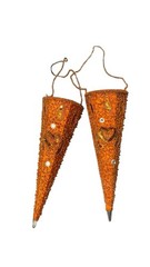 Indian Wedding Favor Mukhwas Saunf Cones Orange Beaded Sequin Decor | Set of 2