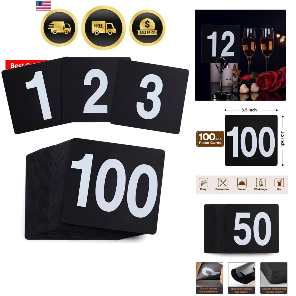 Table Number Cards 1-100, Double Sided Restaurant Table Numbers, 3.5″ Plastic…