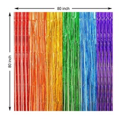 2 Pack Rainbow Foil Fringe Curtains, 3.3×6.6 Ft Metallic Tinsel Backdrop Part…