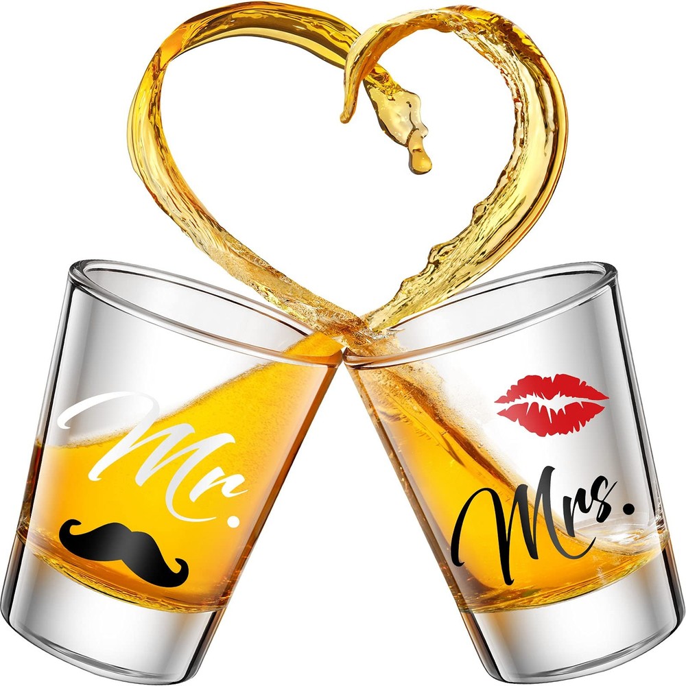 2 Pcs Mr and Mrs Bride Groom Wine Glasses Gifts 2 Count (Pack of 1), Gold