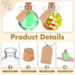 Baderke 24 Sets 5 oz Mini Glass Bottle with Cork Lids Round Small clear
