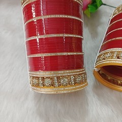 Bridal Maroon Chooda with gold cubic zirconia kadas,Bridal Chooda Set
