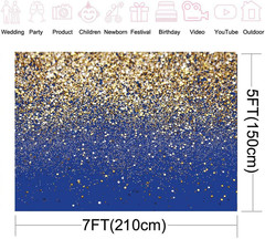 7x5ft Royal Blue Glitter Backdrop Birthday Gold Spots Bokeh Wedding Prom Graduat